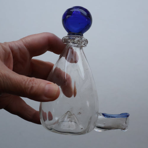 RARE GEORGIAN GLASS Bird Feeder with Bristol Blue Knop Finial; 1830s 