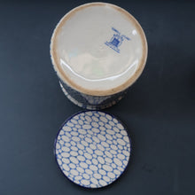 Load image into Gallery viewer, Highly Collectable 1930s Mailing Pottery Blue COBBLESTONE Lidded Storage Canister: LENTILS
