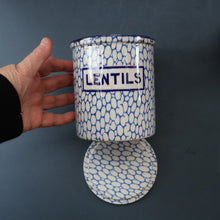 Load image into Gallery viewer, Highly Collectable 1930s Mailing Pottery Blue COBBLESTONE Lidded Storage Canister: LENTILS
