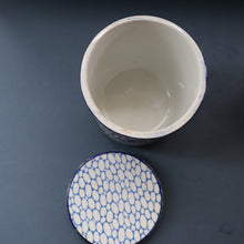 Load image into Gallery viewer, Highly Collectable 1930s Mailing Pottery Blue COBBLESTONE Lidded Storage Canister: LENTILS
