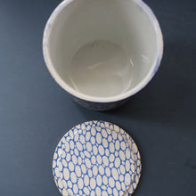 Load image into Gallery viewer, Highly Collectable 1930s Mailing Pottery Blue COBBLESTONE Lidded Storage Canister: SAGO
