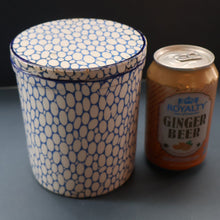 Load image into Gallery viewer, Highly Collectable 1930s Mailing Pottery Blue COBBLESTONE Lidded Storage Canister: RICE
