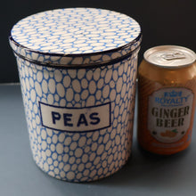 Load image into Gallery viewer, Highly Collectable 1930s Mailing Pottery Blue COBBLESTONE Lidded Storage Canister: PEAS
