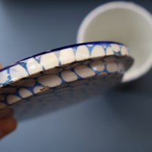 Load image into Gallery viewer, Highly Collectable 1930s Mailing Pottery Blue COBBLESTONE Lidded Storage Canister: PEAS
