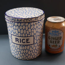 Load image into Gallery viewer, Highly Collectable 1930s Mailing Pottery Blue COBBLESTONE Lidded Storage Canister: RICE
