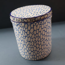 Load image into Gallery viewer, Highly Collectable 1930s Mailing Pottery Blue COBBLESTONE Lidded Storage Canister: RICE

