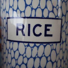 Load image into Gallery viewer, Highly Collectable 1930s Mailing Pottery Blue COBBLESTONE Lidded Storage Canister: RICE
