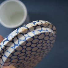 Load image into Gallery viewer, Highly Collectable 1930s Mailing Pottery Blue COBBLESTONE Lidded Storage Canister: RICE
