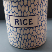 Load image into Gallery viewer, Highly Collectable 1930s Mailing Pottery Blue COBBLESTONE Lidded Storage Canister: RICE
