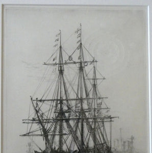 William Lionel Wyllie (1851 – 1931) HMS Victory in Portsmouth Dockyard. Pencil Signed Etching