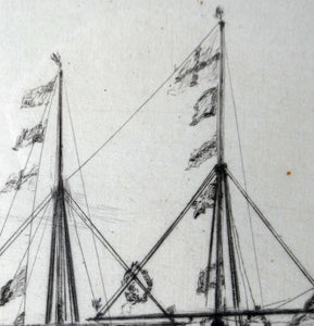 William Lionel Wyllie (1851 – 1931) HMS Victory in Portsmouth Dockyard. Pencil Signed Etching