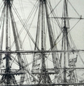 William Lionel Wyllie (1851 – 1931) HMS Victory in Portsmouth Dockyard. Pencil Signed Etching