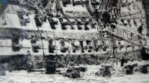 William Lionel Wyllie (1851 – 1931) HMS Victory in Portsmouth Dockyard. Pencil Signed Etching