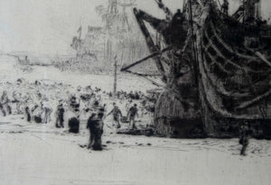 William Lionel Wyllie (1851 – 1931) HMS Victory in Portsmouth Dockyard. Pencil Signed Etching