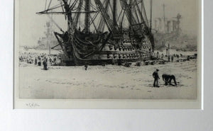 William Lionel Wyllie (1851 – 1931) HMS Victory in Portsmouth Dockyard. Pencil Signed Etching