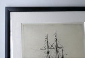 William Lionel Wyllie (1851 – 1931) HMS Victory in Portsmouth Dockyard. Pencil Signed Etching
