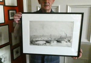ORIGINAL ETCHING: William Lionel Wyllie (1851 – 1931)  IMAGINARY W.L. BRIDGE with St Paul's in the Distance