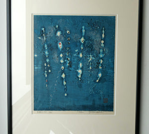 JOICHI HOSHI (1913 - 1979). Japanese Print Entitled "Necklace D", Colour Woodcut on paper with red seal mark.; 1964