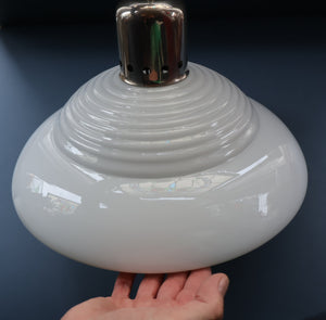 ART DECO 1940s GERMAN Siemens White Opaque Glass Pendant shade. Original chrome fittings