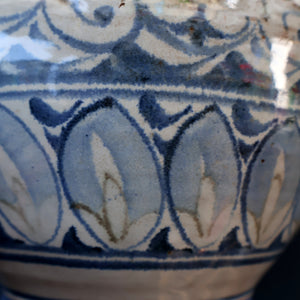 Large Aldermaston Pottery Tin-Glaze Pottery Jug or Pitcher with Hand Painted Hunting Pattern.  Signed by Andrew Hazeldean