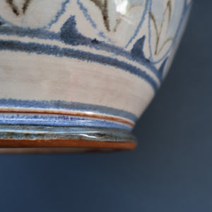 Large Aldermaston Pottery Tin-Glaze Pottery Jug or Pitcher with Hand Painted Hunting Pattern.  Signed by Andrew Hazeldean