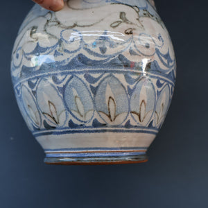 Large Aldermaston Pottery Tin-Glaze Pottery Jug or Pitcher with Hand Painted Hunting Pattern.  Signed by Andrew Hazeldean