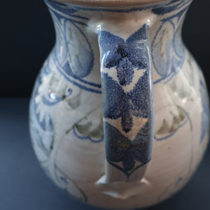 Large Aldermaston Pottery Tin-Glaze Pottery Jug or Pitcher with Hand Painted Hunting Pattern.  Signed by Andrew Hazeldean