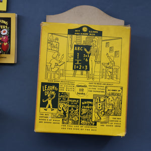 Very Rare Set of MURRAY'S My Learn and Know Books (Treasure Hour). 12 Miniature Books in the Rare Box Shaped Like a Mid Century School Room