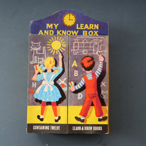 Very Rare Set of MURRAY'S My Learn and Know Books (Treasure Hour). 12 Miniature Books in the Rare Box Shaped Like a Mid Century School Room