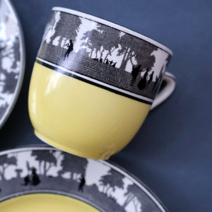 Vintage 1930s ART DECO Foley China SILHOUETTE Pattern Trio (Cup, Saucer and Side Plate)