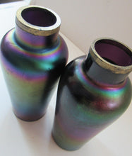 Load image into Gallery viewer, Miniature Art Nouveau Iridescent Glass Match Pair of Vases with Enamel Flower Decoration
