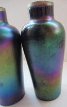 Load image into Gallery viewer, Miniature Art Nouveau Iridescent Glass Match Pair of Vases with Enamel Flower Decoration
