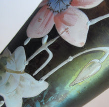 Load image into Gallery viewer, Miniature Art Nouveau Iridescent Glass Match Pair of Vases with Enamel Flower Decoration
