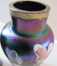 Load image into Gallery viewer, Miniature Art Nouveau Iridescent Glass Match Pair of Vases with Enamel Flower Decoration
