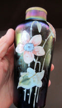 Load image into Gallery viewer, Miniature Art Nouveau Iridescent Glass Match Pair of Vases with Enamel Flower Decoration
