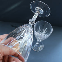 Load image into Gallery viewer, TOTAL OF EIGHT: Lead Crystal Small White Wine Glasses by Cathedral Crystal "Salisbury" Pattern.  5 1/2 inches
