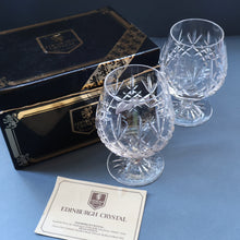 Load image into Gallery viewer, EDINBURGH CRYSTAL. PAIR of Large Brandy Glasses. Lomond Pattern. 5 inches
