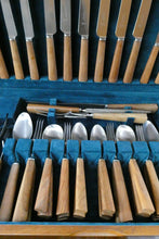 Load image into Gallery viewer, 1960s Mills Moore Walnut and Steel Cutlery Canteen. Original Box. Sheffield
