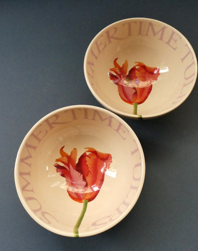 RARE Emma Bridgewater Pair of Footed Bowls with Lettering SUMMERTIME TULIPS