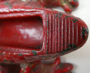 Antique Cast Iron Toad Match Safe or Vesta - with Original Red Paint & Registration Mark 