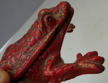 Load image into Gallery viewer, Antique Cast Iron Toad Match Safe or Vesta - with Original Red Paint &amp; Registration Mark 
