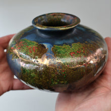 Load image into Gallery viewer, STUDIO POTTERY. Collectable 1980s Squat Vase with Stunning Lustre Glazes by Tony Laverick (b.1961). SIGNED
