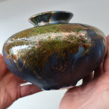 Load image into Gallery viewer, STUDIO POTTERY. Collectable 1980s Squat Vase with Stunning Lustre Glazes by Tony Laverick (b.1961). SIGNED
