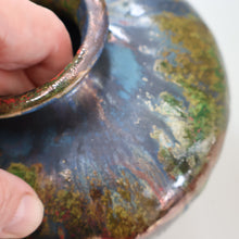 Load image into Gallery viewer, STUDIO POTTERY. Collectable 1980s Squat Vase with Stunning Lustre Glazes by Tony Laverick (b.1961). SIGNED
