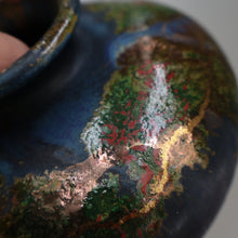 Load image into Gallery viewer, STUDIO POTTERY. Collectable 1980s Squat Vase with Stunning Lustre Glazes by Tony Laverick (b.1961). SIGNED
