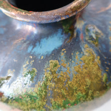 Load image into Gallery viewer, STUDIO POTTERY. Collectable 1980s Squat Vase with Stunning Lustre Glazes by Tony Laverick (b.1961). SIGNED
