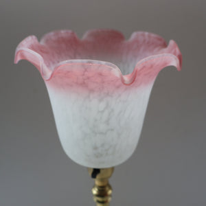 Stylish 1920s / 1930s Decorative Brass Table Lamp with Glass Shade. Re-wired