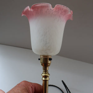 Stylish 1920s / 1930s Decorative Brass Table Lamp with Glass Shade. Re-wired