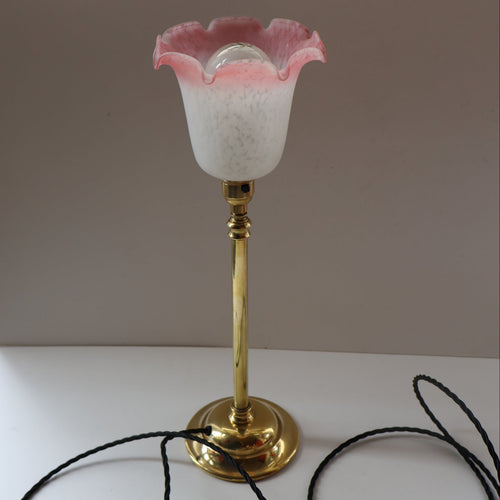 Stylish 1920s / 1930s Decorative Brass Table Lamp with Glass Shade. Re-wired