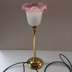 Stylish 1920s / 1930s Decorative Brass Table Lamp with Glass Shade. Re-wired